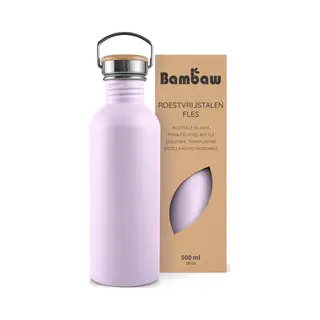 Bambaw Water Bottle 500 Ml Stainless Steel, Non-Insulated Drinking Bottle, Purple, Drinking Bottle Without Bpa, Metal Bottle Children - Lilac Purple