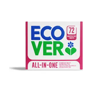 Ecover All-In-One Dishwasher Tablets, Contains Dishwasher Salt & Rinse Aid, Power Cleaning, Mandarin And Lemongrass Scent, Pack Of 1, 72 Tablets