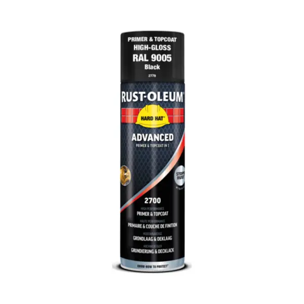 Rust-Oleum Hard Hat Advanced Spuitbus Hoogglans - Ral 9005 Gitzwart - 0, 5L thumbnail