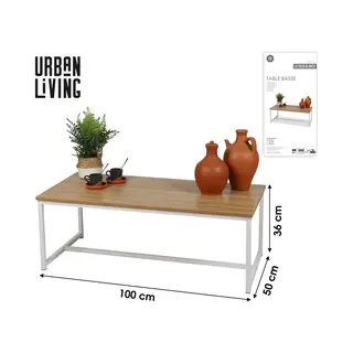 Meubel31 Urban Living - Witte Metalen Salontafel Met Houten Blad - Strak Industrieel Design - Rechthoek - 100x50x36cm