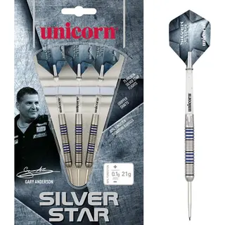 Unicorn Steel Tip Professional Darts Set | Gary 'The Flying Scotsman' Anderson Silver Star | 80% Natural Tungsten Barrels With Blue Accents | 25g