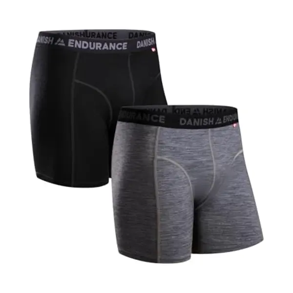 Danish Endurance Merino Boxershorts Herren (2er Pack), Merino Unterwäsche Herren, Mit Oder Ohne Eingriff, Mehrfarbig (1xschwarz, 1xgrau Meliert), Xxl thumbnail