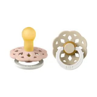 Bibs Boheme Glow In The Dark Soother 2-Pack. Bpa Free. Round Nipple Latex, Size 1 (0-6 Months), Blush Glow/Vanilla Glow