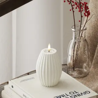 Deluxe Homeart Stripe Flameless Led Candle - With Real Flame™ Technology - Battery Powered Candle (7.5 X 10 Cm, White)