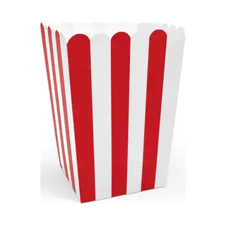 Partydeco Popcorn/snoep Bakjes - 6x - Rood Gestreept - Karton - 7 X 7 X 12 Cm - Feest Uitdeel Bakjes