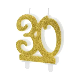 PartyDeco Geburtstagskerze Glitter Gold - 10 Cm | Ziffer ''30''