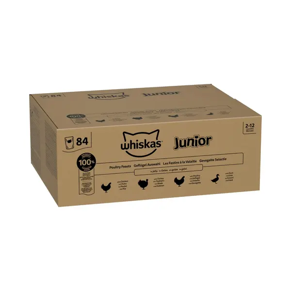Whiskas Junior Nassfutter In Gelee 84 X 85g Geflügel Auswahl thumbnail