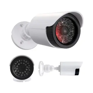 Maclean IR1800 Dummy Camera Flashing Led IP44 | Outdoor And Indoor Adjustable Bracket Warning Sticker Effective Preventive Protection (1, White)
