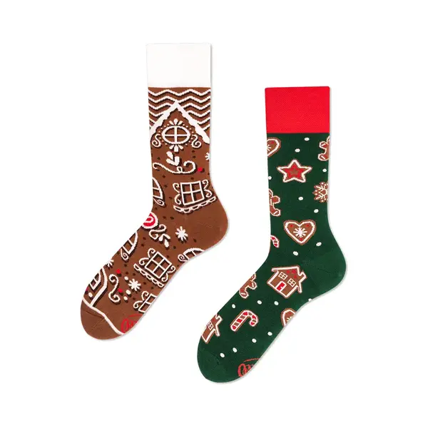 Many Mornings Unisex Weihnachtssocken Größe 39-42 Lebkuchenmann Lustige Ungleiche Socken Lebkuchenmotiv Für Damen Herren thumbnail