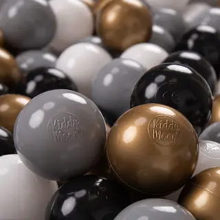 KiddyMoon Soft Plastic Play Balls 200 Balls/7Cm-2.75In Multi-Colour Made In Eu, White/Grey/Black/Gold