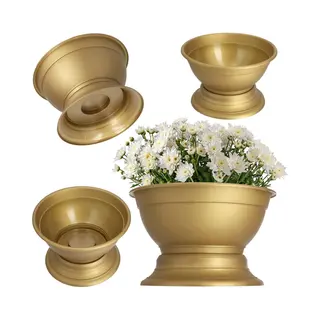 Kadax Bloemenschaal Met Standaard, Weerbestendige Kunststof Plantenbak, Kogelschaal Voor Chrysanten, Viooltjes, Bloemenvaas, Diameter 29, 5 Cm, Goud