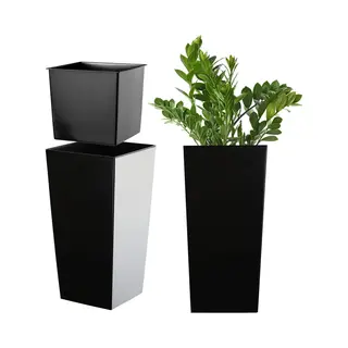 Kadax Glatt Blumentopf Aus Kunststoff, Mit Einlage, 19 Cm, Schwarz