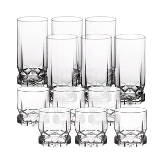 Kadax - Trinkgläser Aus Hochwertigem Glas, 12 Stück, 6x325ml Hoch+6x325ml Niedrig