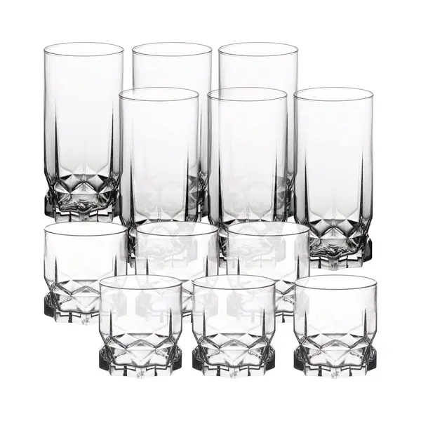 Kadax - Trinkgläser Aus Hochwertigem Glas, 12 Stück, 6x325ml Hoch+6x325ml Niedrig thumbnail