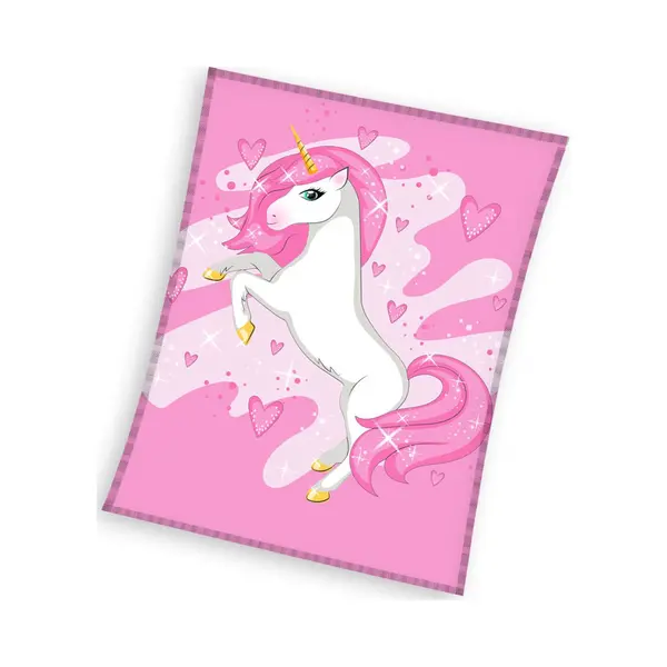 Wohndecke Einhorn Pink Heart Fleece Decke 150x200cm, Einhorn, Geschenkidee Für Mädchen Und Jungen thumbnail