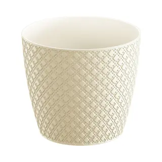 Prosperplast Orient Stijl Plantenpot/bloempot Kunststof Dia 16 Cm En Hoogte 14 Cm In Het Creme Wit Voor Binnen/buiten