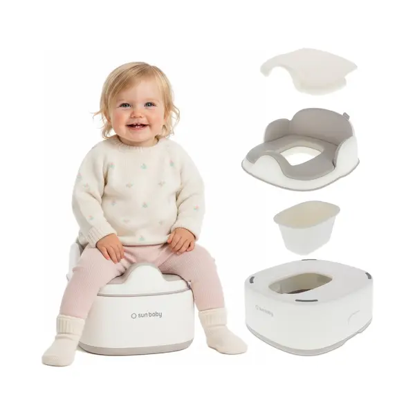 Sun Baby Potje - 1-6 Jaar - Toiletverhoger, Voetsteun, Antislipbasis, Zachte Zitting, Hoge Rugleuning, Hygiënische Deksel - Wit-Grijs thumbnail