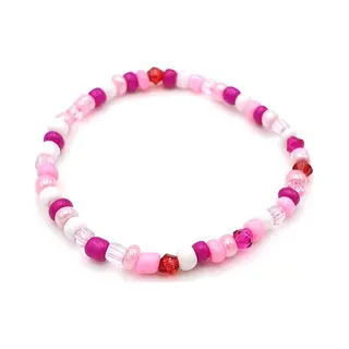 No Evil Kinderarmbandje Met 4mm Roze Glaskraaltjes - Lengte 16 Cm
