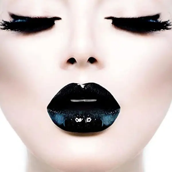 The Art of Interior Black Lips – 100cm X 100cm - Fotokunst Op PlexiglasⓇ Incl. Certificaat & Garantie. thumbnail