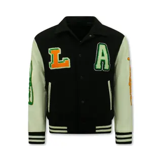 Enos Baseball Jacket - Bomberjack Heren - Geborduurde Vintage Varsity Jacket Heren Oversized - 851 - Zwart