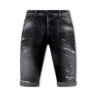 Local Fanatic Destroyed Shorts With Paint Splatter Heren - Slim Fit -1086- Zwart