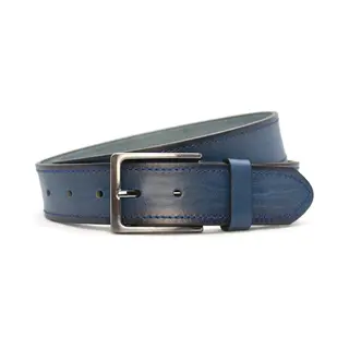 Timbelt Heren Riem Doorgestikt - Volnerf Leer Blauw - 4 Cm Breed - Broekriem - Nette Riem - Pantalon Riem - Jeans Riem - Maat, 105 / Totale Lengte