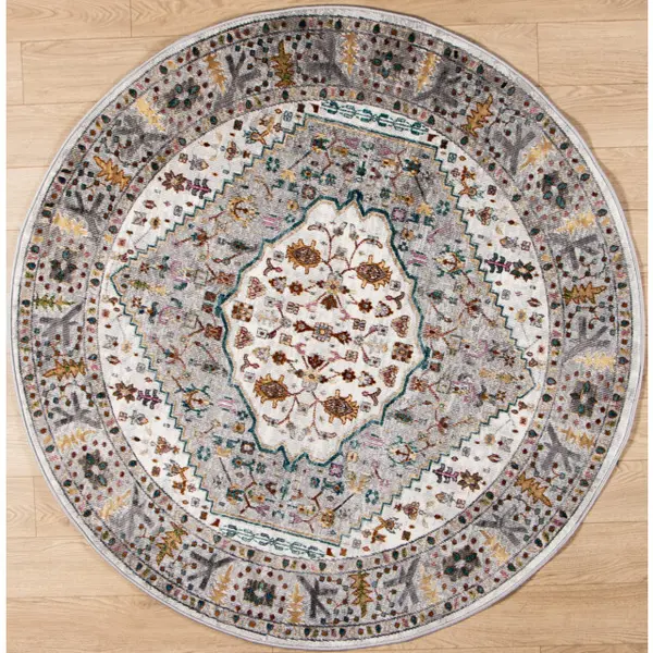 Muratap Picasso Bellagio Rond Vintage Vloerkleed - Multi / Creme - Laagpolig- 160 Cm Rond thumbnail