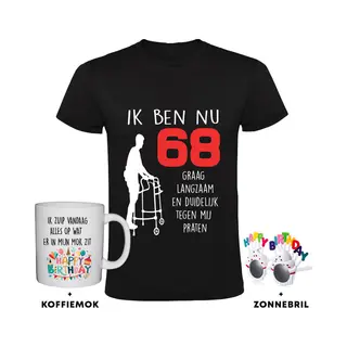Sol's 68 Jaar Heren T-shirt + Koffiemok + Happy Birthday Bril - 68e Verjaardag - Feest - Grappig