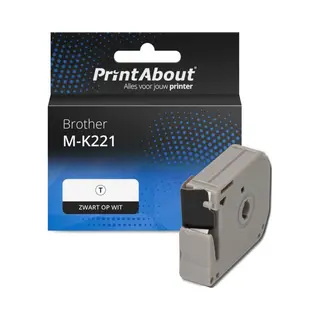 PrintAbout Huismerk Tape M-K221 Zwart Op Wit (9 Mm) Geschikt Voor Brother