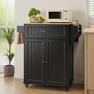 Bealife AK61 Keukenkar - Keukenkast Met Werkblad En Wielen - 64 X 45 X 90 Cm - Zwart
