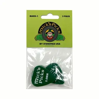 D'Andrea Mick's Picks Bass-1-351 Shape (Bass-1), 3 Pcs Pick Pack, 3.00 Mm, Green