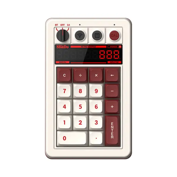 8Bitdo Retro 18 Mechanical Numpad – Fami Edition numeriek toetsenbord Pc Bluetooth/Usb/Rf Wireless Bordeaux, Wit thumbnail