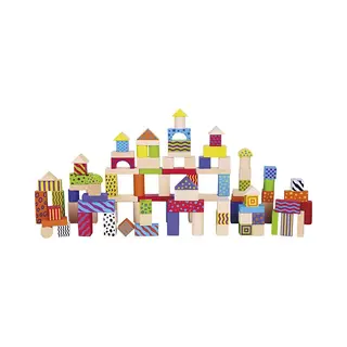 vigatoys Viga Toys Blokkenset Kleurrijk 100 Stuks Multicolor - Educatief Houten Speelgoed - Blokken Set Voor Creatief Spelen - Vrolijke Kleuren En Print -