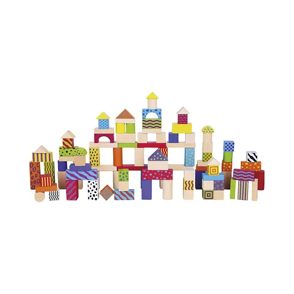 vigatoys Viga Toys Blokkenset Kleurrijk 100 Stuks Multicolor - Educatief Houten Speelgoed - Blokken Set Voor Creatief Spelen - Vrolijke Kleuren En Print - thumbnail