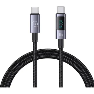 Usams - Usb Kabel - Type-C Naar Type-C - 100W - Aluminium - Digitaal Display - Snel Opladen En Datakabel - 1, 2 M - Grijs