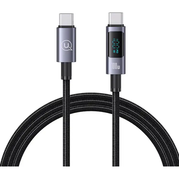 Usams - Usb Kabel - Type-C Naar Type-C - 100W - Aluminium - Digitaal Display - Snel Opladen En Datakabel - 1, 2 M - Grijs thumbnail