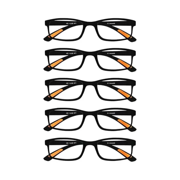 Amazotti Milano Black Trendy Reading Glasses - 5 Pack, +1.75 | Stylish Glasses For Men & Women | Lightweight, Durable, Flexible Eyewear For Reading, thumbnail