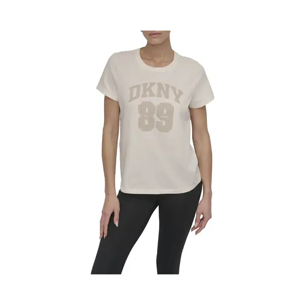 Dkny Arched 89 Distressed Rhinestone Logo T-shirt Met Korte Mouwen Beige S Vrouw thumbnail