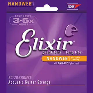 Elixir 11052 Nanoweb Light Acoustic Guitar Strings 12-53