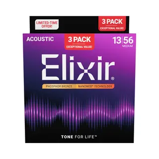 Elixir 16570 Nanoweb Acoustic Ph Bronze 13-56 - 3 Pack - Akoestische Gitaarsnaren