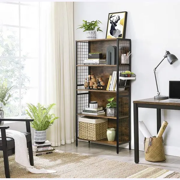 Mazazu Mira Home - Boekenkast - Boekenrek - Industrieel - Spaanplaat - Bruin/Zwart - 74x30x155 thumbnail