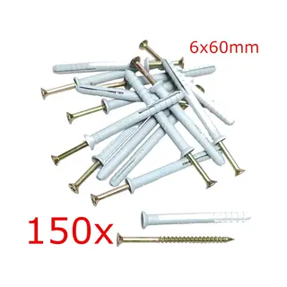 150X Slagpluggen Schroef En Plug Schroeven Pluggen Schroefjes 6x60mm