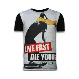Local Fanatic Duck Live Fast - Digital Rhinestone T-shirt - Zwart