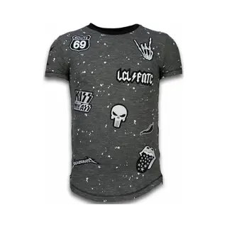 Local Fanatic Longfit Asymmetric Embroidery - T-Shirt Patches - Rockstar - Zwart