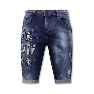 Local Fanatic Exclusive Korte Broek Heren Slim Fit Met Patches - 1018 - Blauw