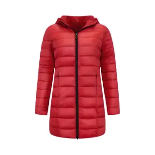 Gentile Bellini Puffer Jas Dames - Lange Winterjas Dames Met Capuchon - Waterdichte Winterjas Dames - Dubbelzijdig - Slim Fit / Getailleerde - Rode Jas