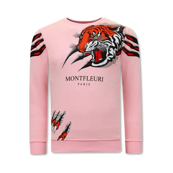 Tony Backer Heren Sweater Met Print - Tiger Head - 3636 - Roze thumbnail