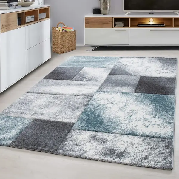 Muratap Hawaii Modern Vloerkleed Blauw / Grijs - Laagpolig Tapijt- 80x150 Cm thumbnail