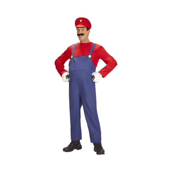 W Widmann Milano Party Fashion Widmann 08704 Xl Adult Mens Red And Blue Super Plumber Costume. Includes Overalls, Shirt And Hat. Fancy Dress, Outfit, World Book Day, Halloween, thumbnail