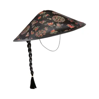 W Widmann Milano Party Fashion 2595C - Chinesen Hut Mit Zopf, Aus Satin, Schwarz/Rot, Hut, Kopfschmuck, Accessoire, Mottoparty, Karneval